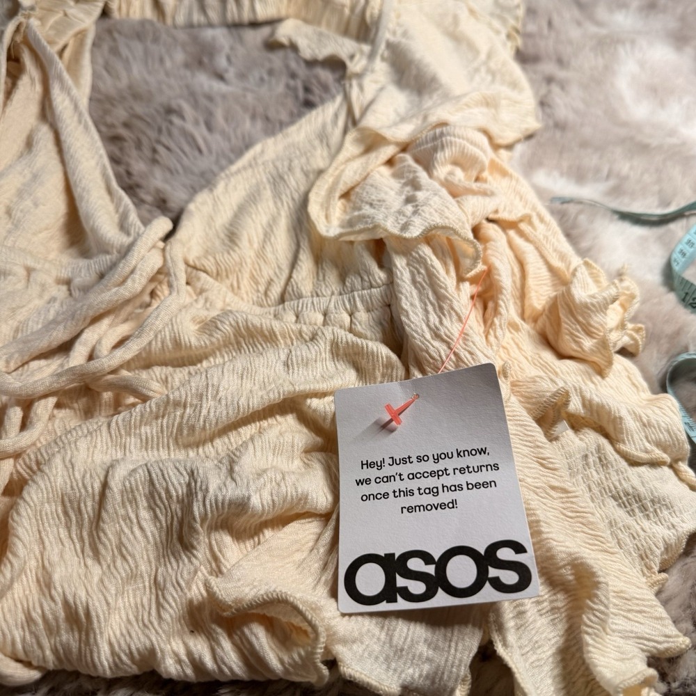 ASOS Crinkle Flutter Open Back Festival Party Top 14 Boho Beach Ruffle Cream NWT - Picture 5 of 8